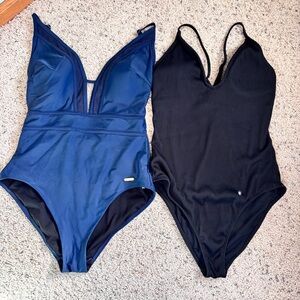 Elegant Blue and Black Women's One-Piece Swimsuit in size M